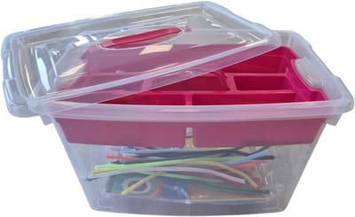 Plasticforte Hobby opbergbox - 22L - roze - 29 x 45 x 28 cm - met inlegtray - knutselspullen opbergen