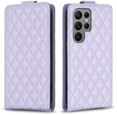 Voor Samsung Galaxy S24 Ultra 5G Diamond Lattice verticale flip lederen telefoonhoes (paars)