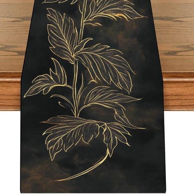Vintage Zwart Goud Bloemig Patroon Tafelkleed, Eettafel Decoratie Dameskleding 40x140cm brown