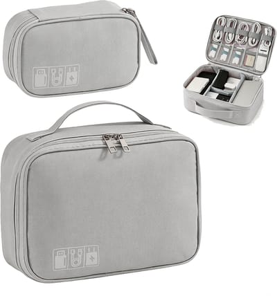 2 Delige Elektronica Organizer Set – Grote en Kleine Kabel Organizer Tas – Reis Opbergtas voor Opladers, Kabels, Powerbanks, USB Accessoires en Elektronische Apparaten – Grijs