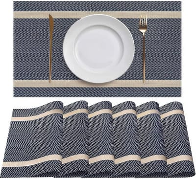 Solidchoice - Set van 6 Wasbare Placemat 45 x 30 cm - Blauw en Warmtebestendig