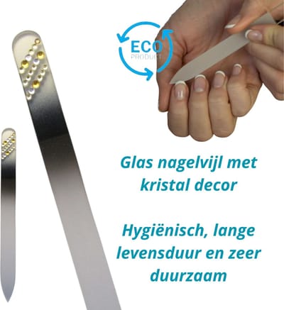 Milano Kristal Glas Nagelvijl - Glass Nailfaile - Onverslijtbaar - Zwart met steentjes 02