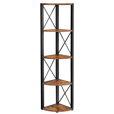 VASAGLE - Wandplank - Hoekkast - Boekenrek - 5 Niveaus - Vrijstaande Hoekplank - Eenvoudige