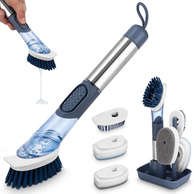 Unyqoos ® Multifunctionele Keuken Reinigingsborstelset met Dispenser en Vervangbare Koppen voor Efficiënte Schoonmaak