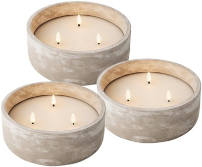 Lumineo LED buiten kaars met 3 lonten - 3x st - beton grijs - D20 x H8 cm - buitenkaarsen