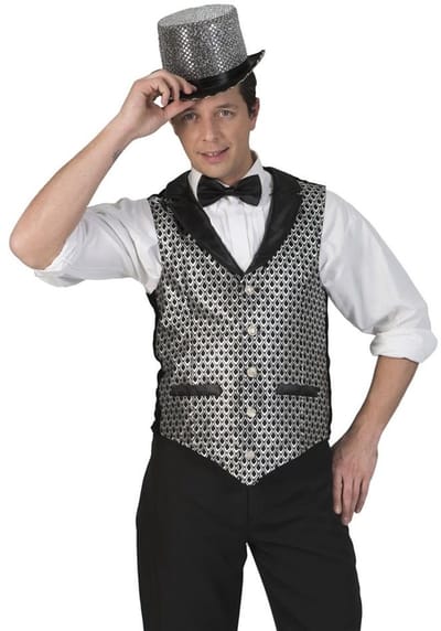 Glitter & Glamour Kostuum | Disco Malienkolder Gilet Zilver Man | Maat 56-58 | Carnaval kostuum | Verkleedkleding