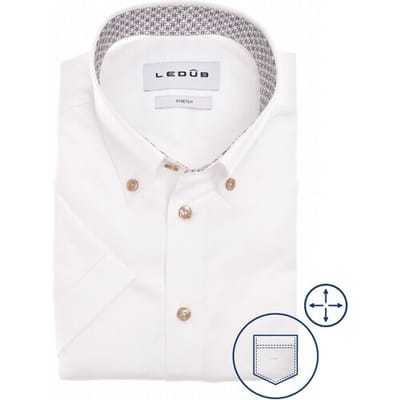 Ledûb Overhemd Short Sleeve Subtle Details Cotton Stretch Wit-Zand / male