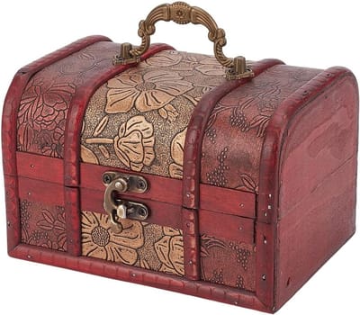 Grote antieke sieradendoos van hout in retrostijl met piratenmotief en bloemenpatroon, decoratieve juwelendoos met slot voor kralen en sieraden, perfect voor opslag en decoratie