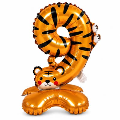 Fienosa Folieballon Cijfer 9 Tijger - Feestversiering - 56 cm - Verjaardag Ballon - Dieren Cijferballon - Lucht & Helium