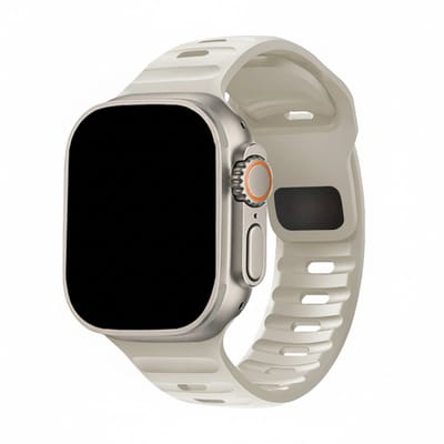 Siliconen bandje - geschikt voor Apple Watch 1/2/3/4/5/6/7/8/9/10/11/ SE (1,2,3) met maat 38 mm / 40 mm / 41 mm en 42 mm (Watch 10/11) - ribbel met druksluiting - starlight