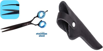 Professionele Hondenschaar – Ergonomische Kromme Trimschaar + Luxe Lederen Schaar Etui van Professor Q – 16,5 cm – Zwart