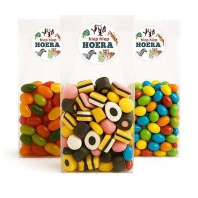 20x Uitdeelzakjes + Dieren - Jungle Stickers - 80 x 50 x 250mm | Blokbodemzakjes transparant | Plastic Zakjes | Cellofaanzakjes | Uitdeelzakjes transparant | Uitdeelzakjes kinderfeestje | Cadeauzakjes | Inpakzakjes | Traktatie zakjes