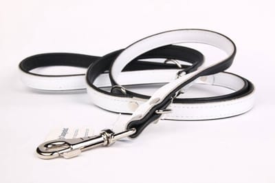 Dog's Companion - Politielijn / Trainingslijn Hond Verstelbare Leren Riem (soft/duo) Lengte: 220cm (20 mm), Kleur: Zwart / Wit - Verstelbaar op 130-170-210 cm