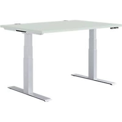 Schäfer Shop Genius bureau MODENA FLEX, elektrisch in hoogte verstelbaar, rechthoekig, T-poot, B 1200 x D 800 mm, aluminium lichtgrijs/wit
