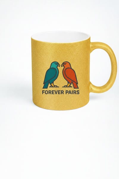 Gouden Glitter Mok 'Forever Pairs' met Liefdevolle Vogels - Uniek Cadeau voor Koppels