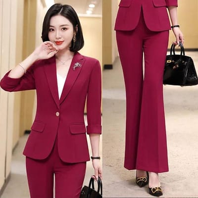 Pak Damesmode Lente en Herfst Professionele Kleding Werkkleding Pakjas Zomer Effen Kleur Tweedelig Set S rozerode kleur