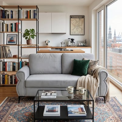 Wishdor - Compacte Bank - Ergonomische Zithoogte En Afneembare Hoezen - Voor Appartementen - Metaal En Hout Met Stof - Lichtgrijs - 173,5 X 81 X 92 Cm