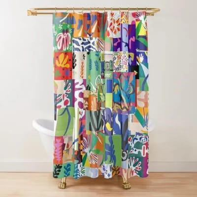 Abstracte Matisse Bloemenkunst Douchegordijn Modern Geometrisch Eenvoudig Esthetisch Pastel Boho Trendy Badkamergordijn Decor met Haak W90xH180cm