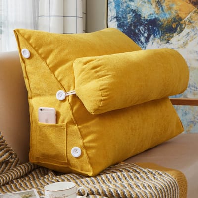 Leeskussen - Kussen voor lezen - Voor in Bed en Bank - Rugkussen - Boekenkussen met Kussenrol - Comfortabel Leeskussen - Bookseat - Meditatiekussen - Rugkussen onderrug - Geel