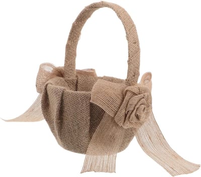 Bruidsmeisjesmand Jute - Bloemenmandje Strooien - Bruiloft Ceremonie - Natuurlijke Textuur - 20x16x13 cm - Koffie