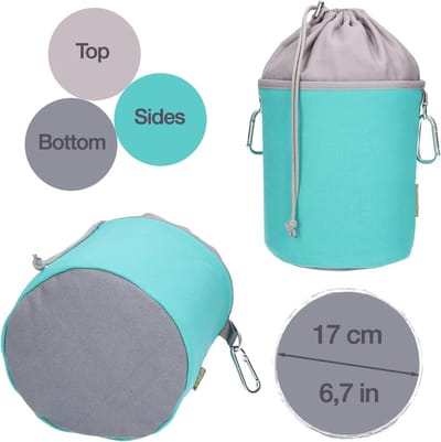 Wasknijpers met drukveren van roestvrij staal, softtouch turquoise, 1 canvas wasknijperzak turquoise grijs