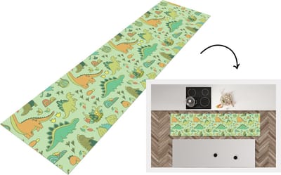 Keukenloper - Loper keuken - Patronen - Dino - Groen - 200x50 cm - Keukenloper vinyl