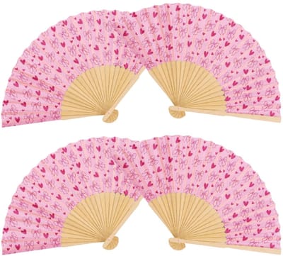 Spaanse hand waaier - 4x - Strik/hart - licht roze - 21 cm - bamboe/papier