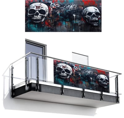 Balkonscherm 300x120 cm - Balkonposter Schedels - Graffiti - Abstract - Balkon scherm decoratie - Balkonschermen - Balkondoek zonnescherm