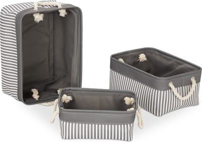 mandjes badkamer - set van 3 - 3 groottes - speelgoed - kinderkamer - grijs-wit