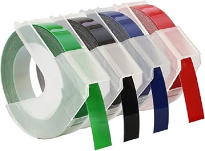 Dappaz - 4 Kleuren 9 mm Dymo Label 3D Compatible - Wit op Zwart Rood Blauw Groen Reliëflabel - Lettertang