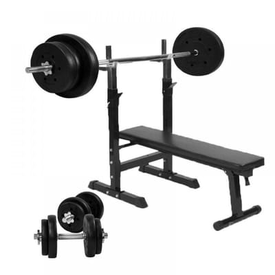 Gorilla Sports Verstelbare Halterbank - fitnessbank + 70 kg Halterset - gewichtenset - Kunststof
