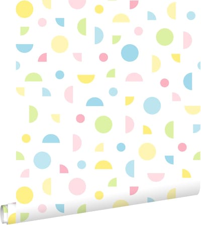 ESTAhome behang grafisch motief wit, blauw, groen en roze - 50 x 900 cm - 131984