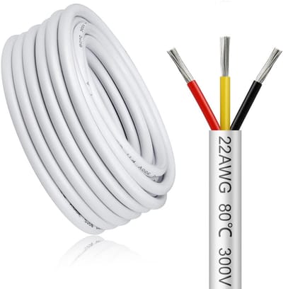 20 Meter 3-aderige Elektrische Kabel 22 AWG Wit - Flexibele Verlengsnoer