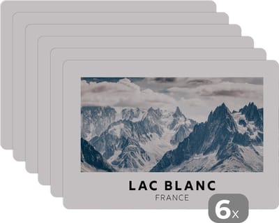 Placemat - Placemats kunststof - Frankrijk - Berg - Sneeuw - 45x30 cm - 6 stuks - Hittebestendig - Anti-Slip - Onderlegger - Afneembaar