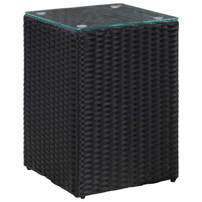vidaXL - 3-delige - Bijzettafelset - met - glazen - blad - poly - rattan - zwart