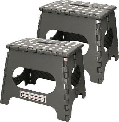 2x stuks inklapbaar keukenkrukje/opstapjes grijs 28 x 27 cm - Keuken/badkamer/slaapkamer krukjes