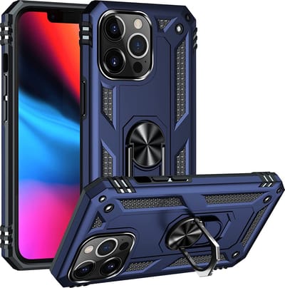 Anti-Shock Hybrid Ring Armor Hoesje Geschikt voor: iPhone 13 Pro - blauw
