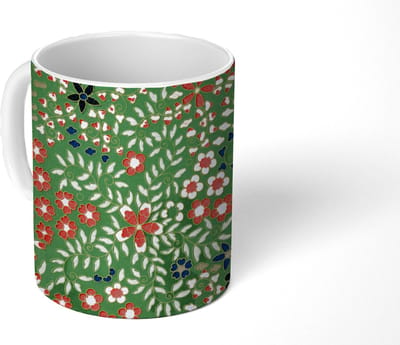 Mok - Koffiemok - Bloemen - Groen - Kerstmis - Rood - Feestdagen - Mokken - 350 ML - Beker - Koffiemokken - Theemok - Tafeldecoratie Kerstmis - Kerstdecoratie tafel - Tafelversiering