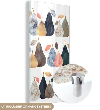 MuchoWow® Glasschilderij 60x120 cm - Schilderij acrylglas - Peer - Pastel - Fruit - Design - Foto op glas - Schilderijen