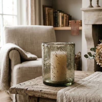 Windlicht gehamerd glas 15cm x 18cm - Zwaar en stevig windlicht handgemaakt