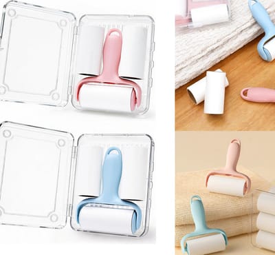 Kledingroller - 2 stuks - Draagbaar - Mini-pluizenroller voor kinderen - met 2 navullingen en etui - Pluizenroller - Kleefroller - Kledingborstel - Pluizentondeuse - Huisdierhaar Verwijderaar - Roller voor het verwijderen van huisdierhaar