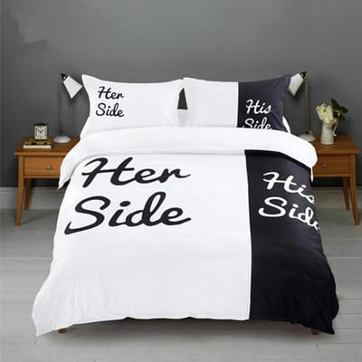 Ensemble de literie simple noir + blanc Chat/Chien/Couple Lui et Elle Linge de lit Taie d'oreiller Textiles de maison personnalisés Ensemble de lit AU Single(140x210cm)