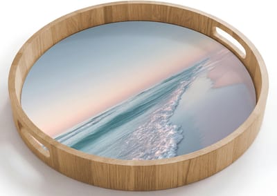 Dienblad rond 40x40 cm - Schootdienblad hout - Kustlijn - Pastel - water - Borrelplank rechthoek - Plateau houten dienbladen