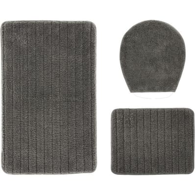 LIVARNO Badmat set 3-delig (Badmat zonder toiletuitsparing, Grijs)