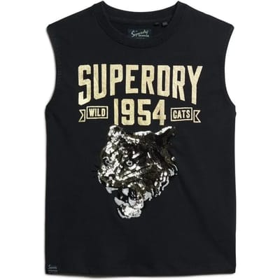 Superdry Archive Aansluitende Tanktop met Versieringen Zwart Grootte: 38
