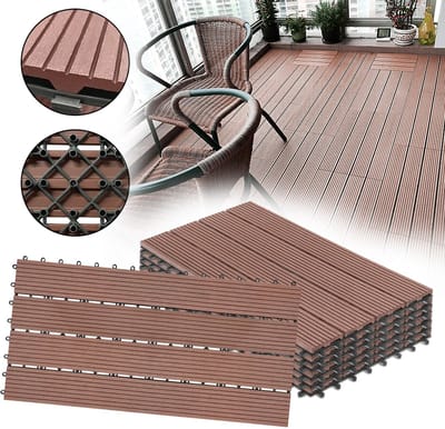 6 Stuks WPC Tegel Terras Vlondertegel tegels houtlook balkon tegels 30x60cm terras tuin tegel vlonder met plug-in systeem drainage kunststof 1m² voor balkon tuin Bruin-1 m²