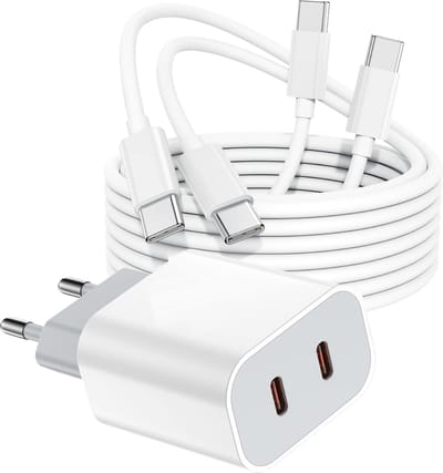USB-C Lader + 2x USB C Kabel - 3 Meter Oplaadkabel Type C - Geschikt voor Pixel, S24,S23,S22, A54, A25, A14, A05s - Snellader - GaN Tech - 2 Poorten - Wit