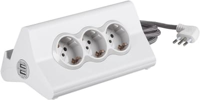 Stekkerblok met 3 Stopcontacten en 2 USB-Poorten voor Bureau - Wit