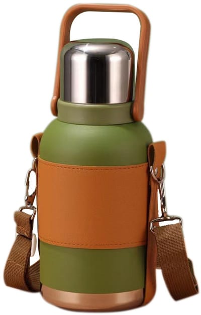 Oneay 1500ml Thermosfles - 316 RVS Binnenkant & 304 RVS Buitenwand - Dubbelwandige Isoleerfles met Hoogvacuum, Koperen Reflectielaag en Elektrisch Gepolijste Binnenwand - Lekvrij, Voor Thee, Koffie, Sport, Reizen, Werk - Met Leren Draagtas - Groen