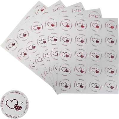 200x Transparante Stickers Op Vel - 32mm - Hart Krans Rood - Serie 4 - Sluitsticker - Sluitzegel - Cadeau Sticker - Hartje Rood - 200 Stuks